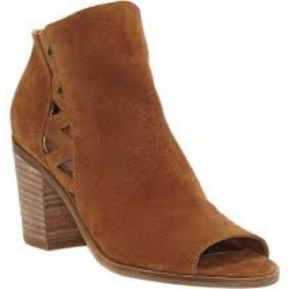 Lucky Brand peep-toe booties with cutouts in brown tan suede size 8